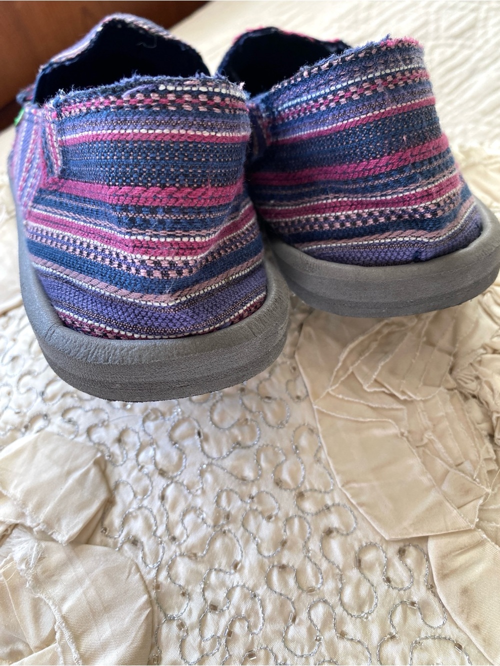 Sanuk Purple Multicolored Striped Donna Caroline Slip On Canvas Shoes Women Sz 7 - Picture 8 of 15